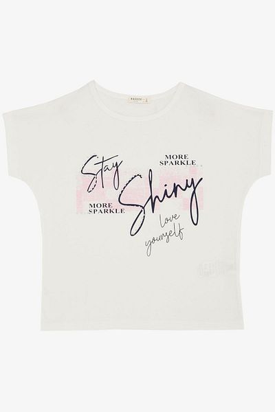 Breeze Tricou fetita cu tema sclipici text imprimat 10-16 ani, Ecru