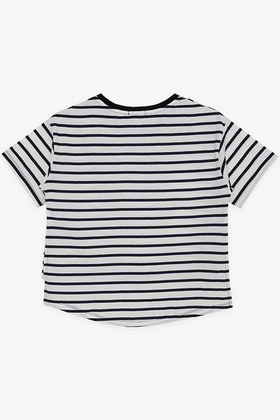 Breeze Κοριτσίστικο T-Shirt Κείμενο εμπριμέ κοντό ριγέ μπροστά 9-16 ετών, λευκό