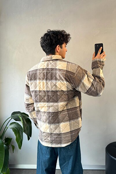 Flaw Wear Μπουφάν με καρό σχέδιο με λεπτομέρεια τσέπης μπεζ oversized