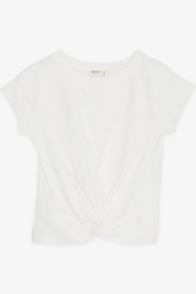 Breeze Κοριτσίστικο Crop T-Shirt με Σταυρό Λεπτομέρεια 9-14 ετών, Εκρού
