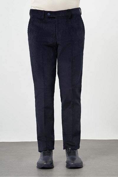 İmza Dark Navy Blue Cotton Side Pocket Comfort Fit Velvet Trousers 1003245160