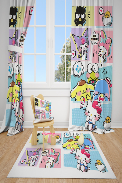 dekomingo PERDEA DE BAZĂ CAMERĂ BEBEȘI ȘI COPII CU MODEL SANRIO ALB ȘI COLORA...