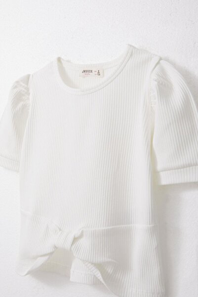 Breeze Λευκό Crop T-Shirt - Κοιλιά με λεπτομέρεια, Κορίτσια, 8-14 ετών