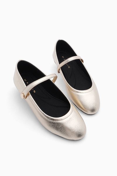 Marjin Damen-Helm-Ballerina-Schuhe Mary Jane Mesve Gold