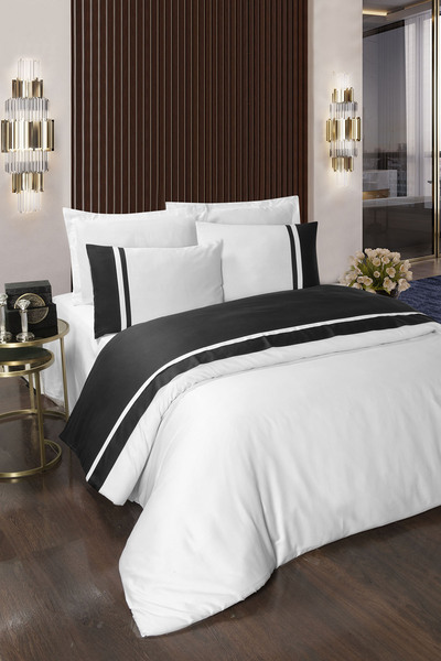 PASIONI طقم غطاء لحاف مزدوج من Lune Anthracite - 100% قطن ساتان