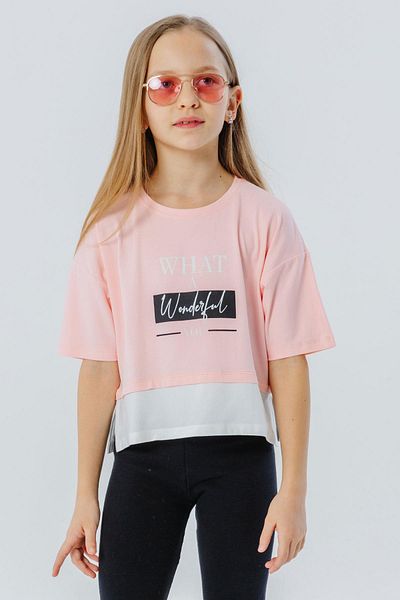 Breeze Tricou crop pentru fetiță cu fante laterale și text imprimat, 9-14 ani, roz