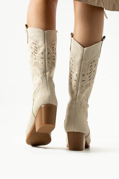 Moda Devrin Μπεζ λέιζερ Suede Western Long Cowboy Boots