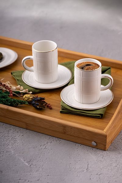 Emsan 150 Cc Gold Plaid Patterned Double Coffee Cup