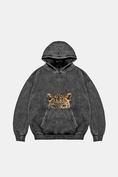 Sekizbiraltı Leopard Eyes Printed Oversize Unisex Premium Washable Black Hoodie
