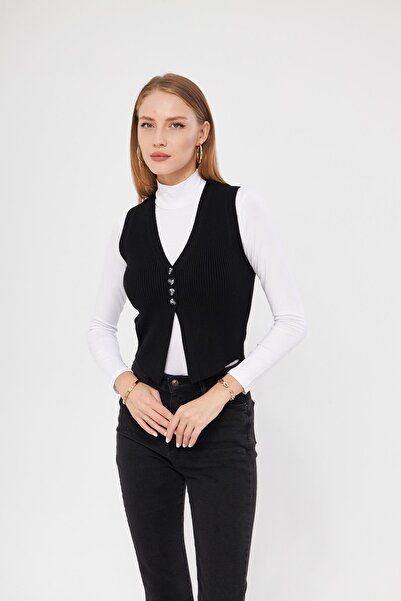 Irmak Kerekli Women's Black Ribbed Vest and Blouse - Y3107