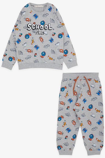 Breeze Boy's Tracksuit Set - School Themed, 1.5-5 Years, Gray Melange