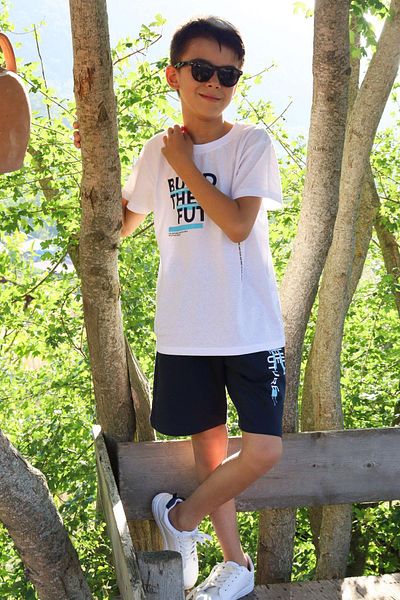 Breeze 8-14 Years Boy's White Printed Pocket Shorts Set