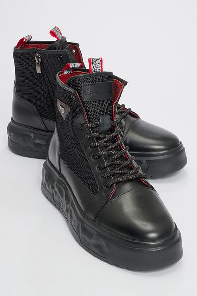 MARCOMEN Ανδρικές μπότες με χοντρή σόλα Comfort Casual από γνήσιο δέρμα MC 20268 ΜΑΥΡΟ