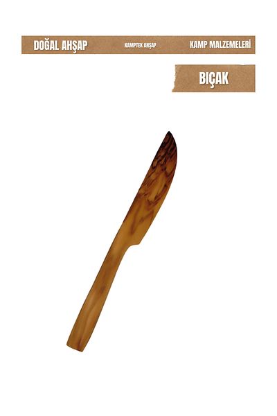 kamptek kamp teknolojisi Kamptek 19 cm Wooden Knife - Natural Product, Long-Lasting and Durable
