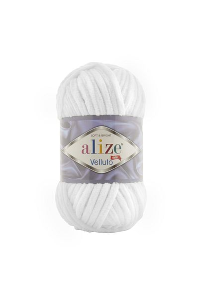 Alize Velluto 55 White Velvet Hand Knitting Yarn Cardigan Booties Home Boots Scarf Hat Blanket Slippers