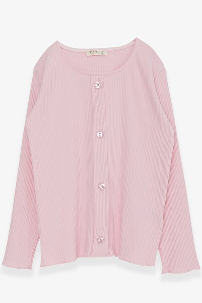 Breeze Kız Çocuk Uzun Kollu Tişört Düğme Aksesuarlı 8-14 Yaş, Pudra