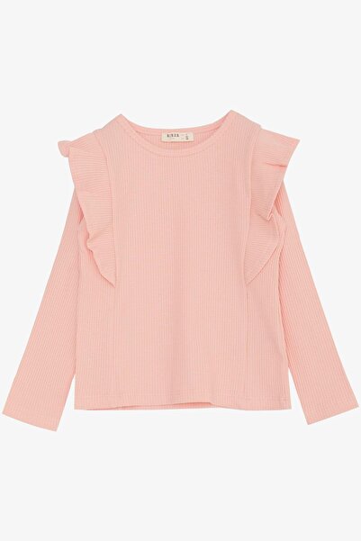 Breeze Μακρυμάνικο μπλουζάκι για κορίτσια με βολάν ώμου 3-7 ετών, σολομός