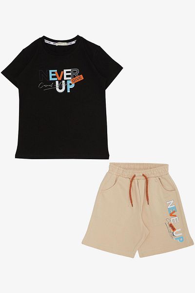 Breeze Set de pantaloni scurți pentru băieți 8-14 ani - cu text imprimat, cu buzunar, negru