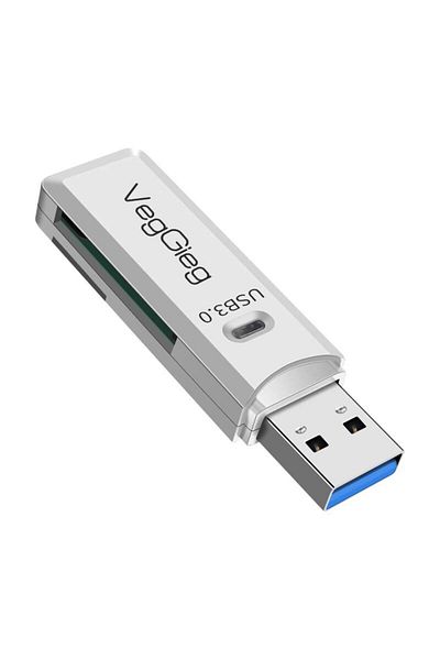 Veggieg White USB 3.0 Sd and Micro Sd Memory Card Reader
