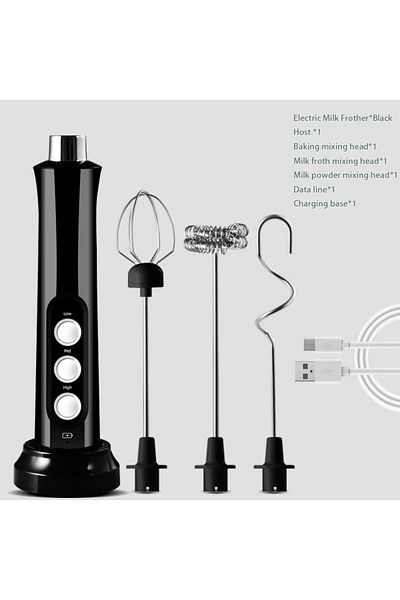 Choice black 3 In 1 Electric Milk Frother Rechargeable Milk Foam Maker Handheld Foamer High Speeds Milk Fro