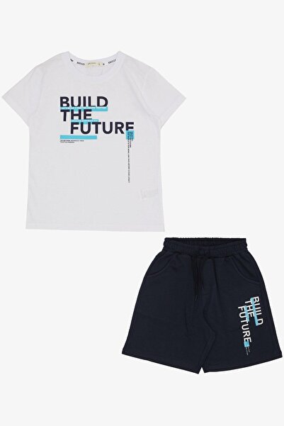 Breeze 8-14 Years Boy's White Printed Pocket Shorts Set