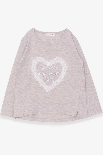 Breeze Κοριτσίστικο μακρυμάνικο μπλουζάκι Glitter Heart Printed Age 5-10, Beige Melange