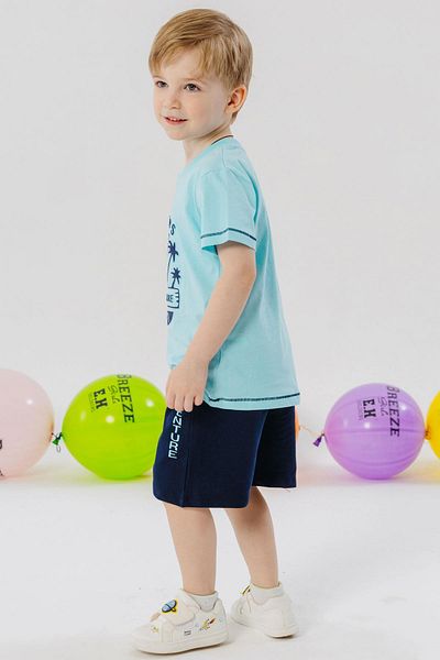Breeze Boy's Suit with Shorts Adventure Park Dinosaur Printed Embossed Lettering 2-6 Years, Light Blue