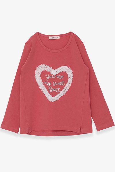 Breeze Tricou pentru fetiță cu mânecă lungă cu sclipici inimă imprimată 5-10 ani, trandafir uscat