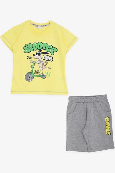 Breeze 1-4 Years Old Boy Set - Skateboarder Puppy Printed, Yellow