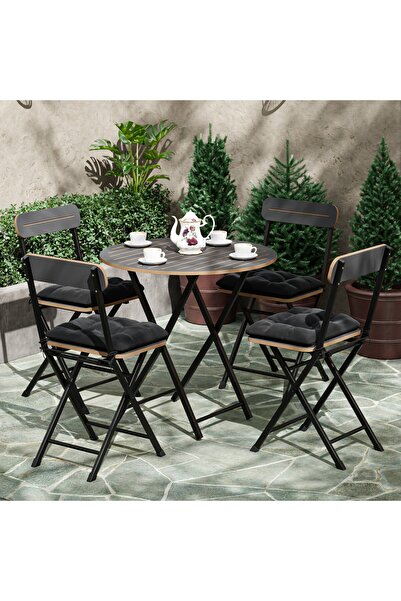 eportatif 4 Kişilik Minderli Yuvarlak Bistro Takım Bahçe Mutfak Masa Sandalye...