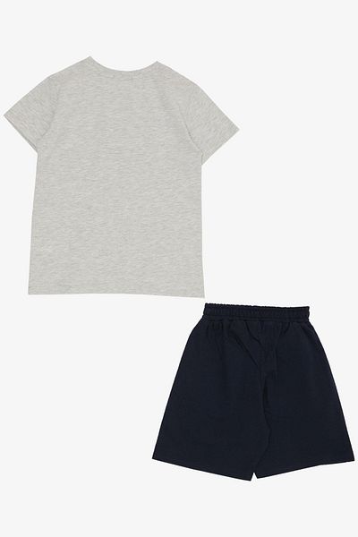 Breeze 8-14 Years Old Boy Shorts Set - Text Printed, Pocketed, Beige Melange