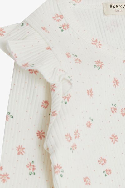 Breeze Μακρυμάνικο μπλουζάκι για κορίτσια 2-6 ετών με λουλουδάτο σχέδιο - βολάν στους ώμους, εκρού