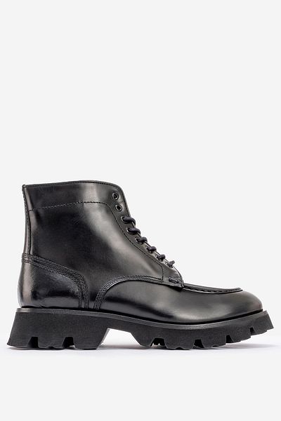 MARCOMEN Men's Thick Sole Lace up Zippered Casual Boots Real Leather Mc 20235 Black