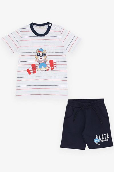 Breeze Girls & Boys Boy Shorts Set Striped Cool Animal Printed 1.5-5 Years Old, White
