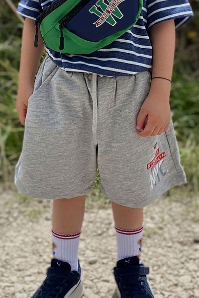 Breeze Girls & Boys Boy Shorts with Text Printed Lace Up Pocket Age 3-7, Light Gray Melange