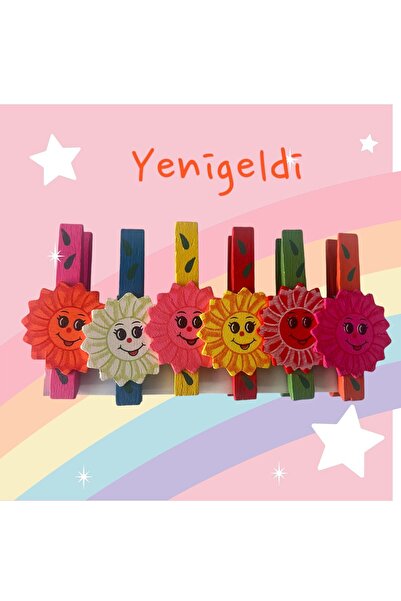 Yenigeldi 12 Adet Ahşap Çiçekli Gülen Yüzlü Ahşap Mandal Parti, Fotoğraf , Re...