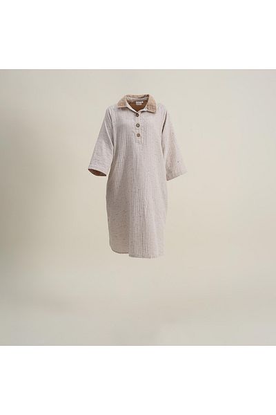 Ecocotton Γυναικείο φόρεμα Alinda Beige - 100% οργανικό βαμβάκι, μουσελίνα