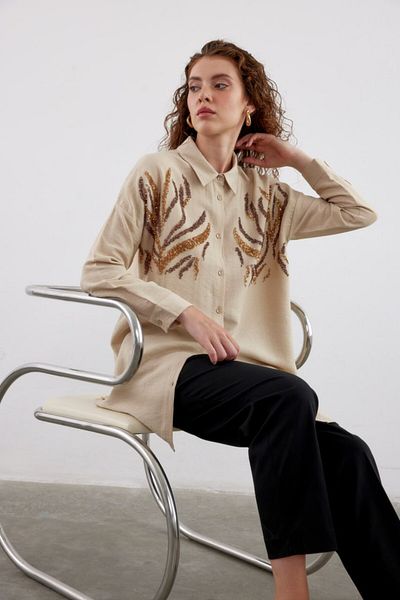 MVStore Γυναικείο λινό πουκάμισο με παγιέτες με σχέδια