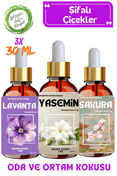 Aroma Terapi Lab Şifalı Çiçekler Seti 3 Adet x 30 ML - Esansiyel Uçucu Yağ - ...