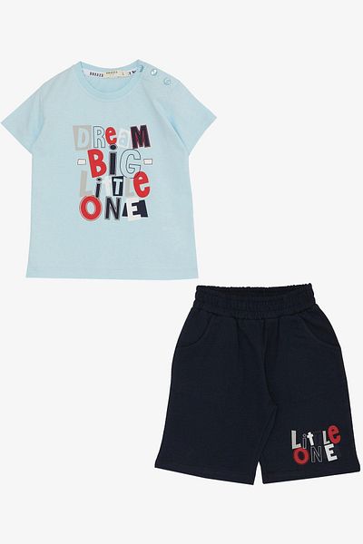 Breeze 1.5-5 Years Old Boy's Shorts Set - Light Blue Text Printed