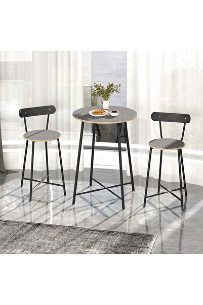 eportatif Mutfak Oval 2 Kişilik Bar Yemek Masası Füme 1517