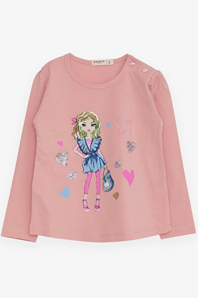 Breeze Kız Çocuk Uzun Kollu Tişört Havalı Kız Baskılı 1.5-5 Yaş, Somon