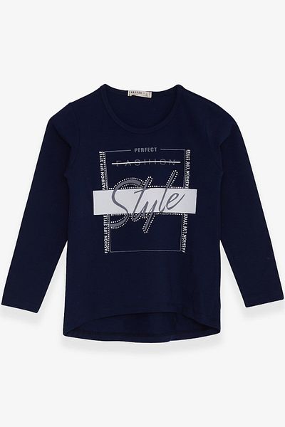 Breeze Girl's Long Sleeve T-Shirt with Stony Text Printed, Age 6-12, Navy Blue