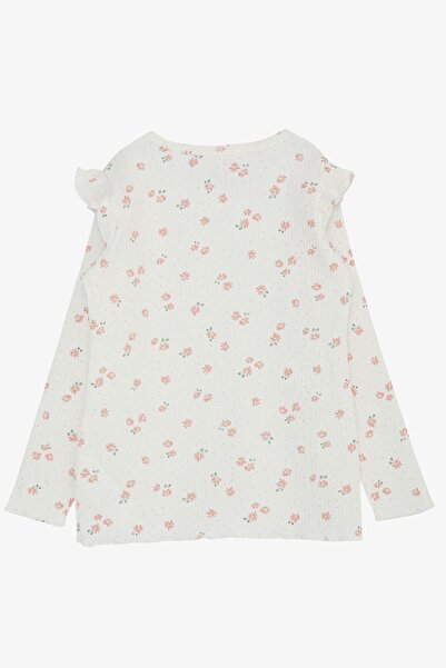 Breeze Μακρυμάνικο μπλουζάκι για κορίτσια 2-6 ετών με λουλουδάτο σχέδιο - βολάν στους ώμους, εκρού