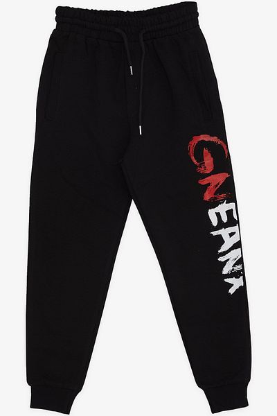 Poyraz Bebe Pantaloni de trening pentru băieți Poyraz Kids cu text imprimat, 4-8 ani, negru