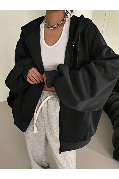 CAST COLLECTİON Jachetă cardigan neagră cu fermoar pentru femei