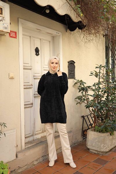 Nefise Striped Shirt Collar Tunic