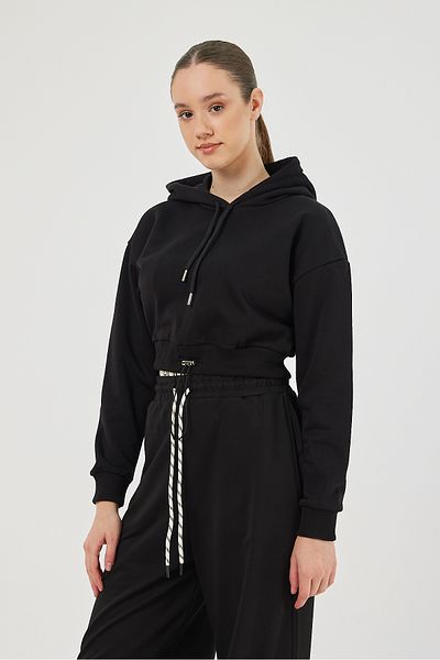 POODLE Women's Elastic Waist Hooded Crop Sweat