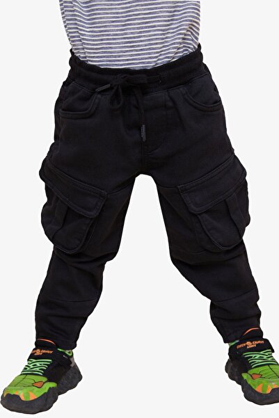 Breeze Girls & Boys Erkek Çocuk Pantolon Kargo Cepli Beli Lastikli 3-7 Yaş, Siyah