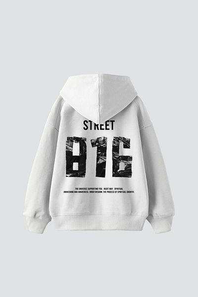 Sekizbiraltı Street 816 Printed Oversize Unisex Premium White Hoodie